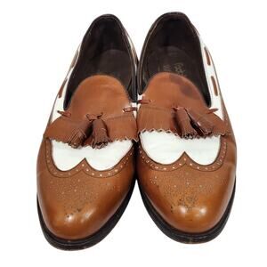 VTG FOOTJOY MENS GOLF SHOES CLASSIC BROWN & WHITE LEATHER WINGTIP TASSEL SZ 10 D